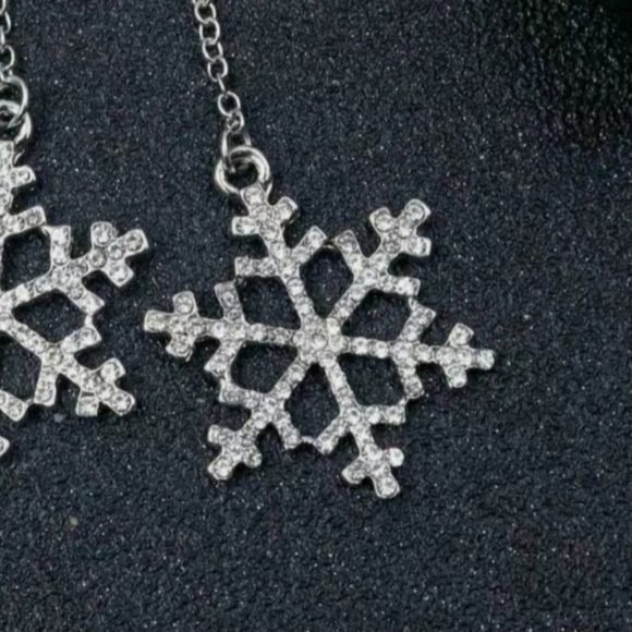 Silver Rhinestone Winter Holiday Snowflake Dangle Drop Stud Earrings - Picture 7 of 10